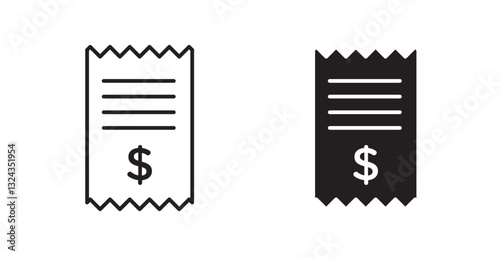 Receipt thin line and fill vector icons set
