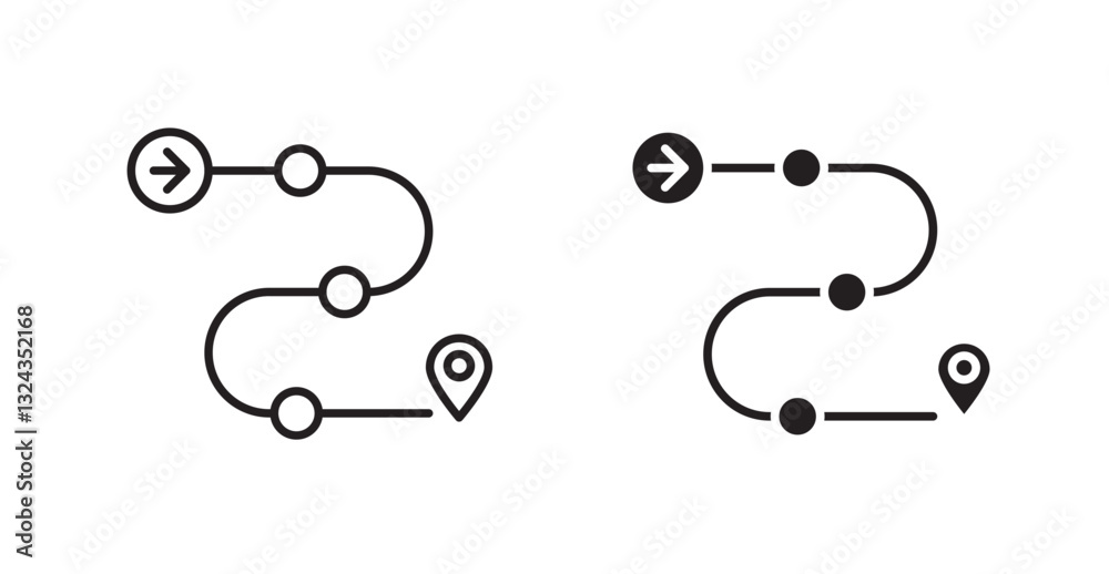 Roadmap thin line and fill vector icons set Roadmap thin line and fill vector icons set