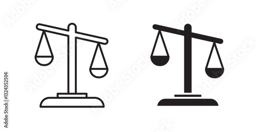 Scales of justice thin line and fill vector icons set