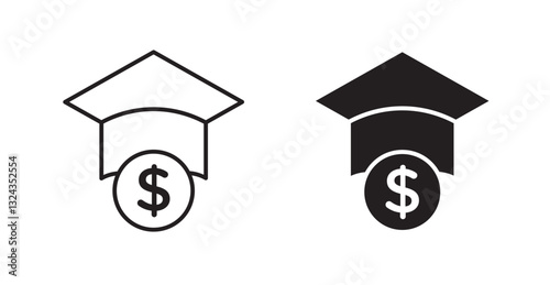 Scholarship thin line and fill vector icons set