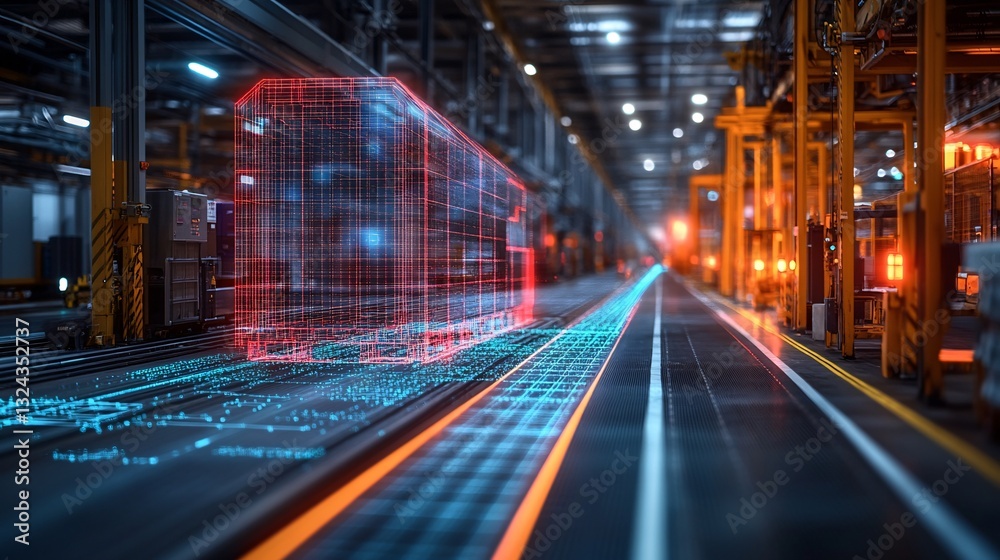 Obraz premium Innovative digital train model visualization high-tech factory industrial futuristic perspective