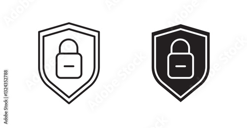Shield lock thin line and fill vector icons set