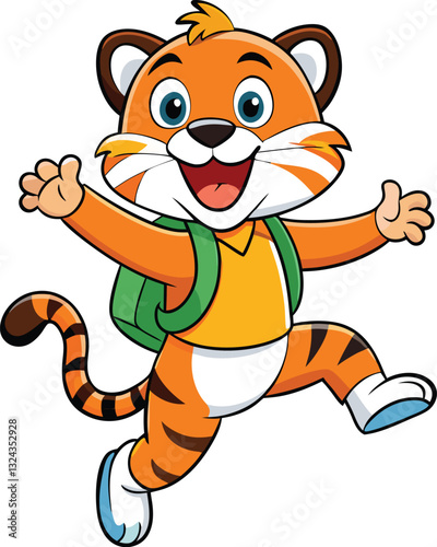 tiger with school bag jump happy face 