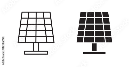 Solar panel thin line and fill vector icons set