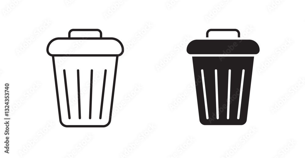 Trash thin line and fill vector icons set Trash thin line and fill vector icons set