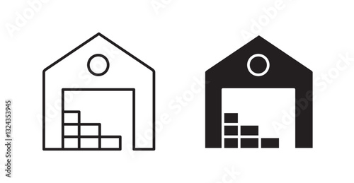 Warehouse thin line and fill vector icons set