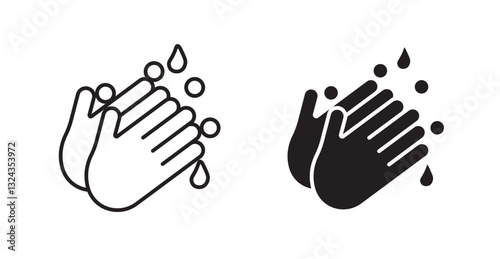 Wash hands thin line and fill vector icons set