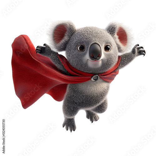A Brave 3D Cartoon Koala Wearing a Superhero Cape Isolated on Transparent Background