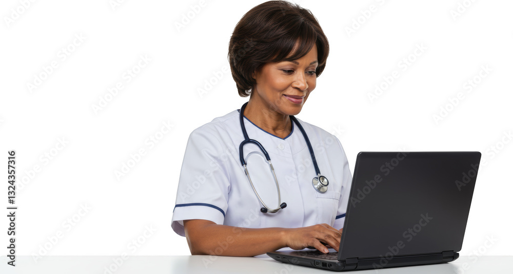 Confident Female Doctor Using Laptop Computer Healthcare Professional Medical Technology Confident Female Doctor Using Laptop Computer Healthcare Professional Medical Technology