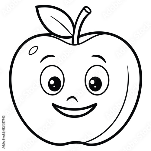 Coloring book cute apple line art silhouette vector. 