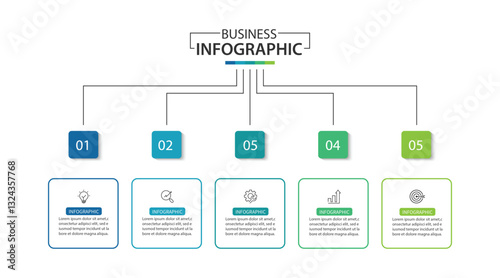 Design template for vector infographic labels with icons and 5 options or steps.	