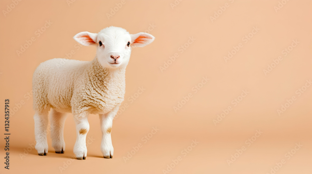 Obraz premium Cute lamb on beige background