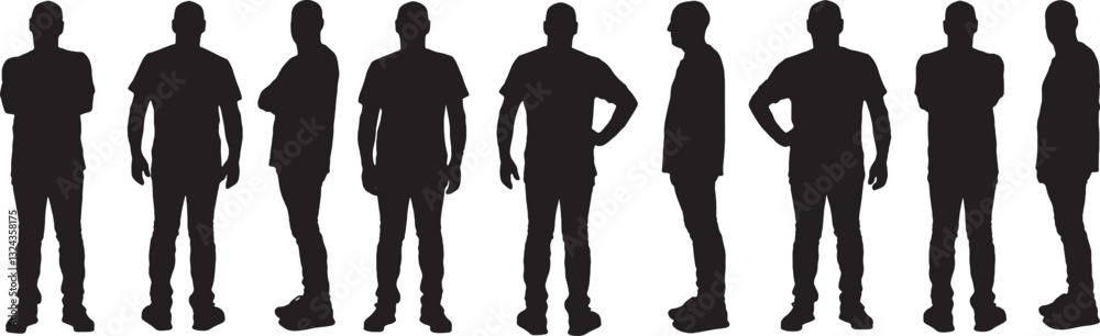 vector; silhouette various poses of same man standing vector; silhouette various poses of same man standing