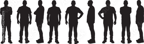 vector; silhouette various poses of same man standing