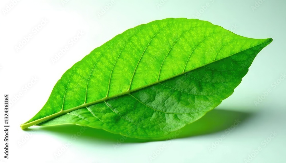 Fototapeta premium Isolated green leaf with veins on white background, texture,