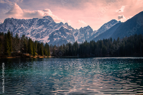 Fototapeta Naklejka Na Ścianę i Meble -  Jägersee lake is one of most iconic lakes in Austrian Alps (Dolomites)