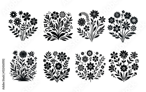 Floral Design Collection: Elegant Black and White Flower Illustrations