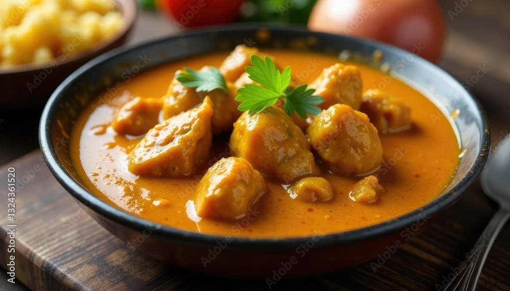 Rich and creamy curry sauce poured over tender mutton pieces, rich, mutton, flavorful Rich and creamy curry sauce poured over tender mutton pieces, rich, mutton, flavorful