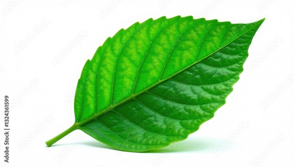 Fototapeta premium isolated leaf with veins and stem isolated on white background, plant detail, leaves