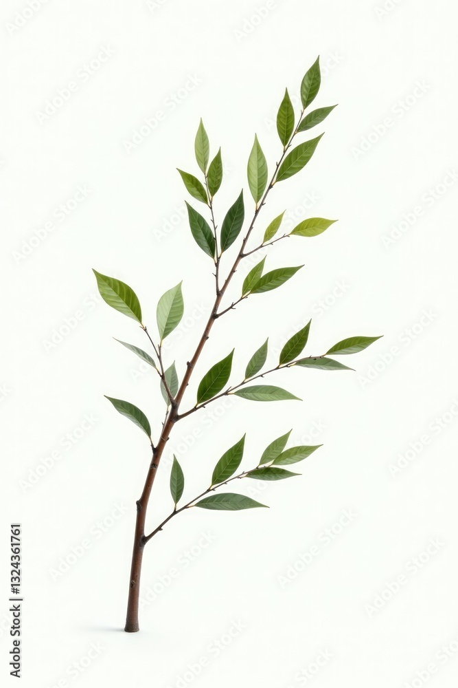 Obraz premium Long isolated branches with leaves on white background, wood, simple