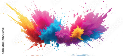 Abstract Watercolor Brush Strokes, Stains, and Colorful Splashes Forming a Stunning, Explosive Visual Experience, Combining Artistic Expression with a Clean, White Canvas Backdrop.
 photo