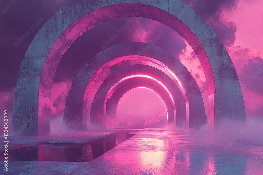 Naklejka premium Abstract Geometric Arches in a Sci-Fi World