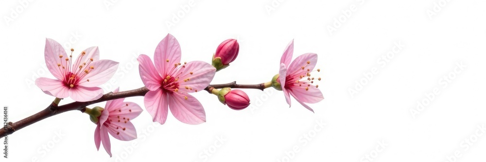 Single isolated branch with delicate flowers on a white background, isolation, branch, white space Single isolated branch with delicate flowers on a white background, isolation, branch, white space