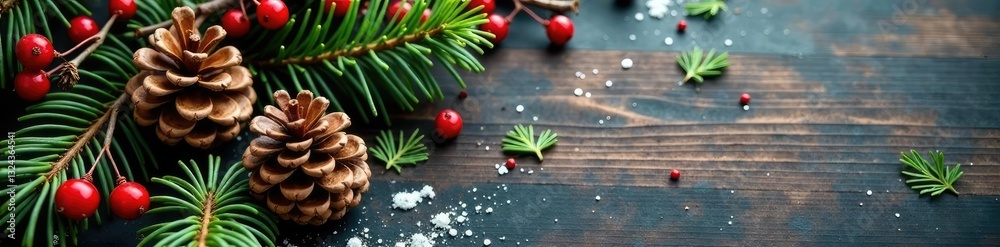 Ornament with pinecones and berries on a rustic background, berry, winter Ornament with pinecones and berries on a rustic background, berry, winter