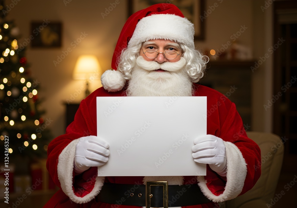 Naklejka premium Santa Claus Holding a Blank Sign, Perfect for Your Christmas Message