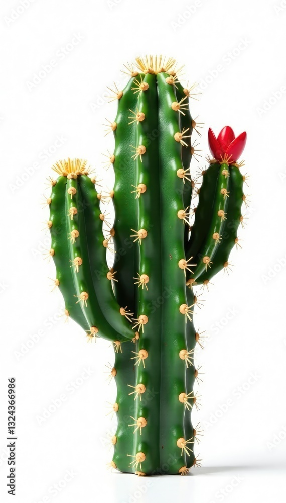 Small isolated cactus branch on white background, arid, cactus Small isolated cactus branch on white background, arid, cactus