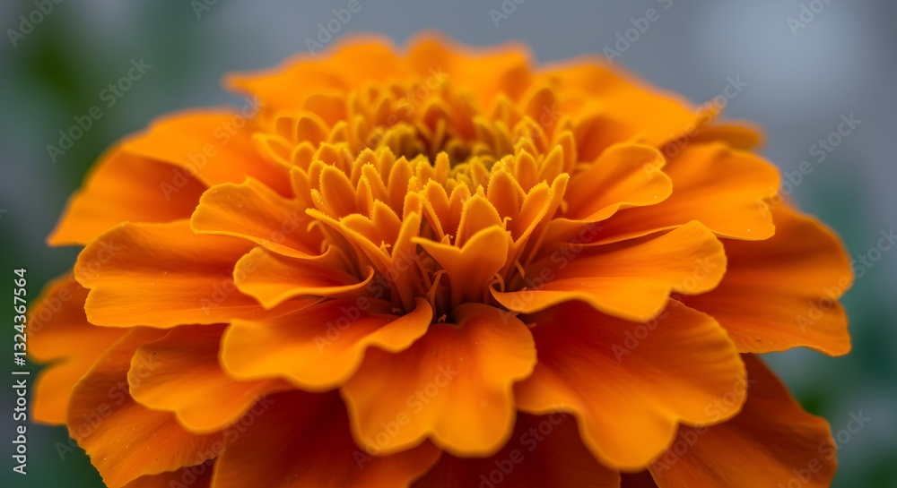 Vibrant marigold flower in full bloom, capturing its intricate petal arrangement. Vibrant marigold flower in full bloom, capturing its intricate petal arrangement.