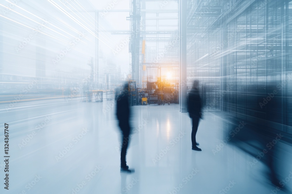 minimalistic industrial workplace scene with blurred people in background provides ample copy space minimalistic industrial workplace scene with blurred people in background provides ample copy space
