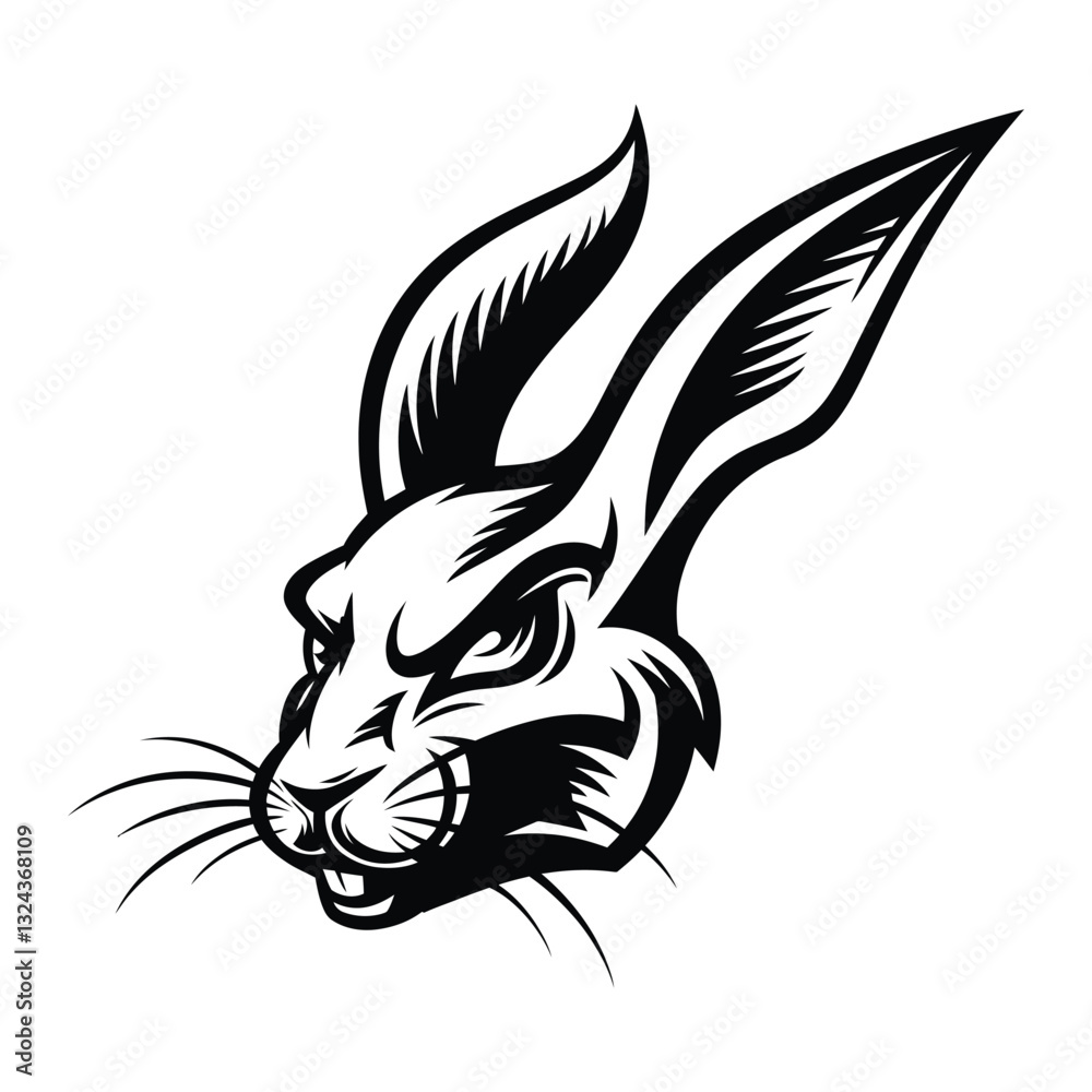 Obraz premium Black and White Rabbit Vector Illustration – Bold Mascot Style Bunny Head