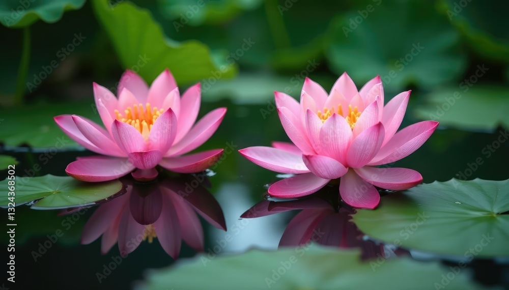 Lotus flowers blooming in a shallow pool of water, lotus, serenity Lotus flowers blooming in a shallow pool of water, lotus, serenity