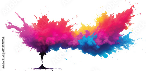 Radiant Watercolor Brush Strokes and Explosive Colorful Splashes on a White Canvas, Blending Abstract Art with a Playful, Modern Touch to Create an Exciting and Dynamic Visual Experience.
 photo