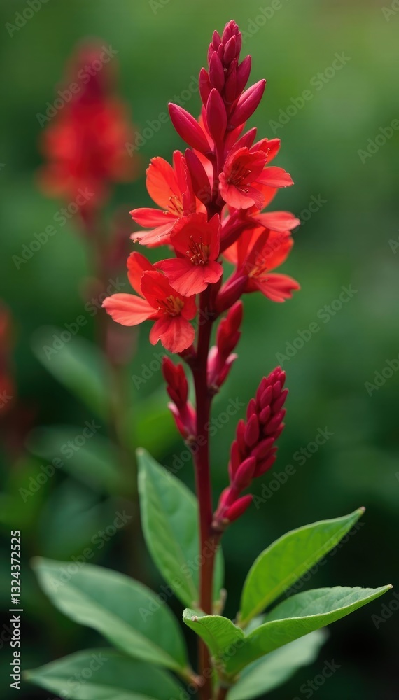 Red lychnis chalcedonica stems and leaves in full bloom, plant, flower Red lychnis chalcedonica stems and leaves in full bloom, plant, flower
