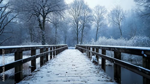 Serene Winter Bridge: A Snow-Covered Pathway to Tranquility