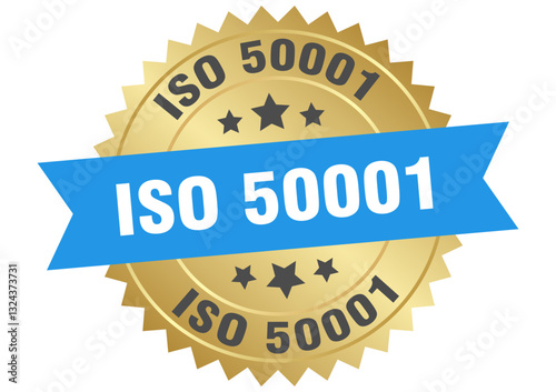 iso 50001. iso 50001 round blue and gold label isolated on transparent background