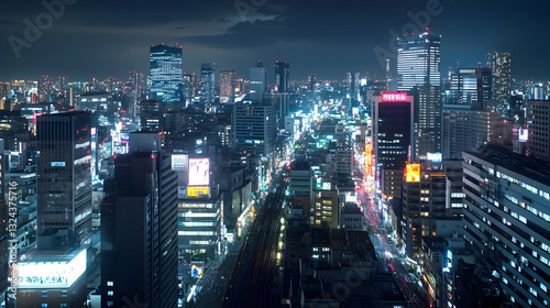 Wallpaper Mural Aerial View Of A City At Night Showing Illuminated Skyscrapers And Streets Under A Cloudy Dark Sky Torontodigital.ca