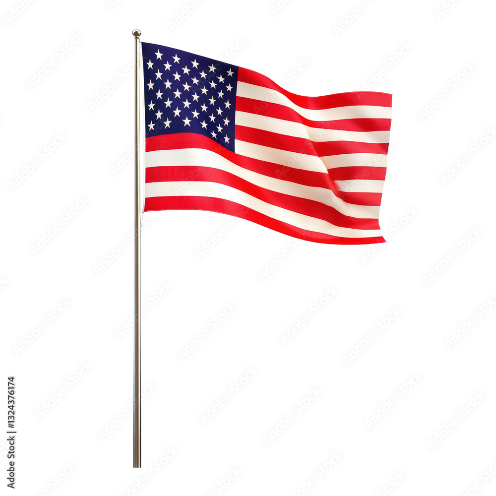 Fototapeta premium Iconic american flag waving proudly in the breeze against a clear blue sky symbolizing freedom and patriotism isolated on a white background.