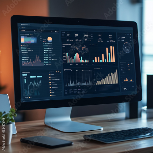 A digital media dashboard with analytics and graphs on a computer screen