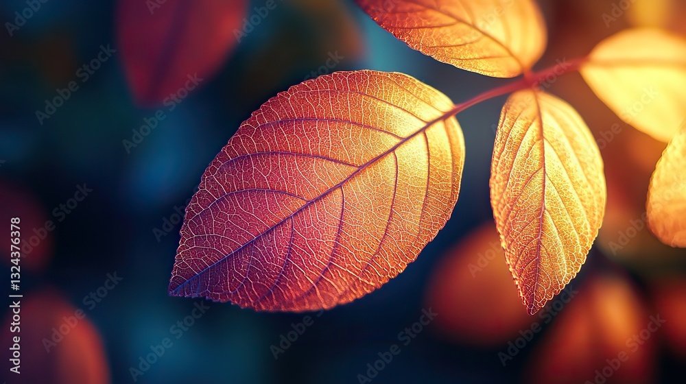 Colorful leaves glow with luminescence, embodying eco-friendliness and sustainability. Colorful leaves glow with luminescence, embodying eco-friendliness and sustainability.