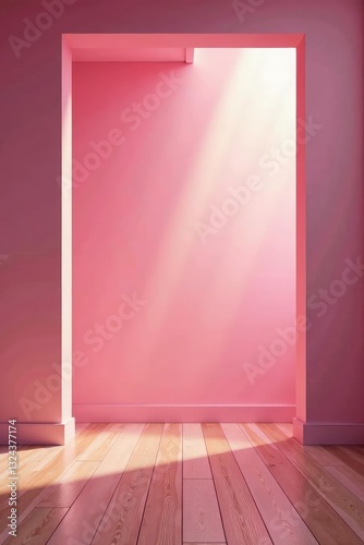Soft pink light filters through wooden planks  calm  gentle