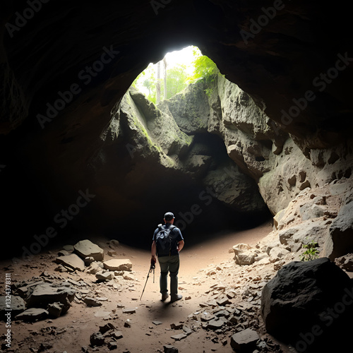 ecuador mayei cave entrance with speleologist
