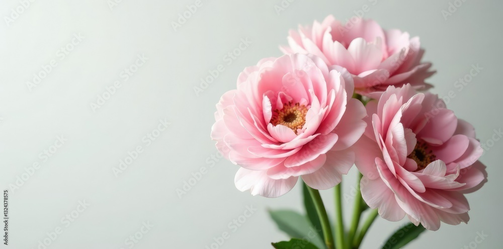 Obraz premium Soft pink ranunculus flowers in a delicate white bouquet, spring, white