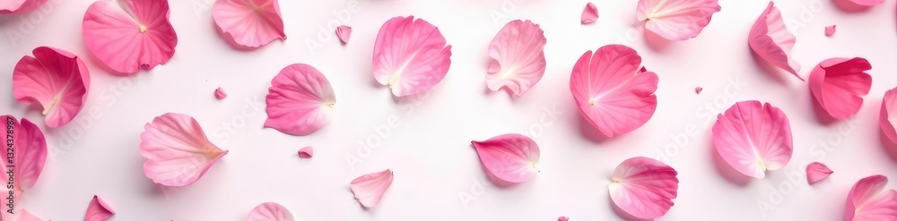 Soft pink rose petals scattered on a white background, garden, blossom