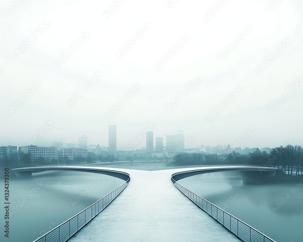 Fototapeta premium Foggy City Bridge Crossroads.