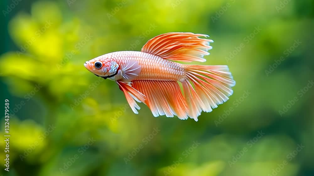 Vibrant Betta Fish Swimming Gracefully in a Lush Green Aquatic Environment Vibrant Betta Fish Swimming Gracefully in a Lush Green Aquatic Environment