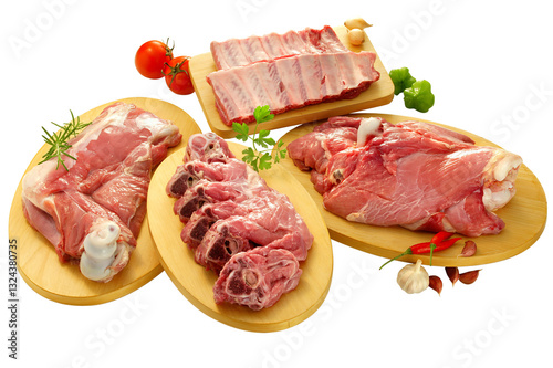composição com diferentes cortes de carnes cruas isolado em fundo transparente photo