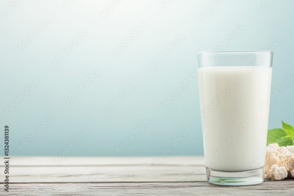 single glass of fresh milk with morning sunlight streaming through placed on rustic wooden table with ample surroundings single glass of fresh milk with morning sunlight streaming through placed on rustic wooden table with ample surroundings